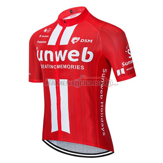 Abbigliamento Ciclismo Sunweb Manica Corta 2020 Rosso Bianco